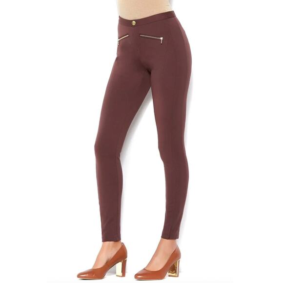 IMAN Global Chic Power Ponte Ankle Pant w/ Illusion Seaming BROWN Womens Size 4 - Picture 1 of 10